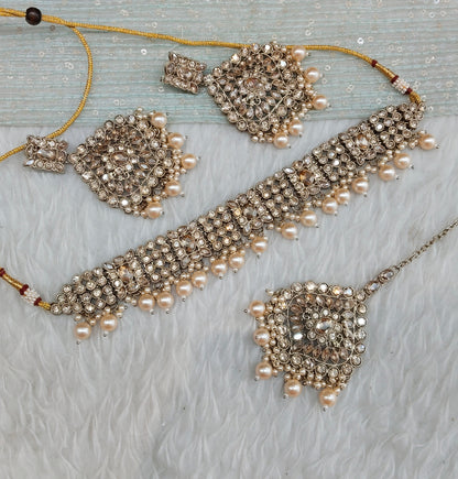 Antique Gold Choker Indian Jewellery Hanish Set