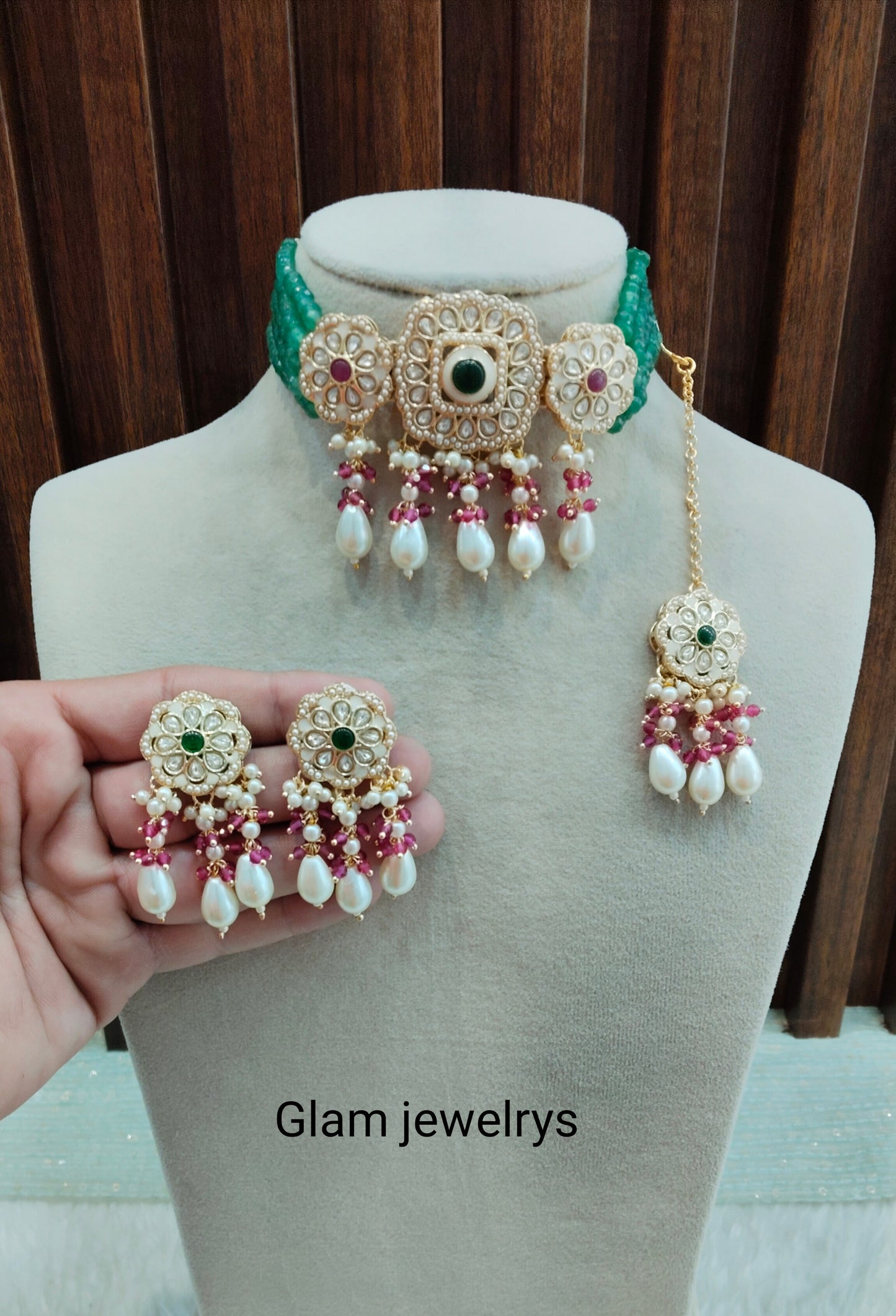 Ruby Green Gold Kundan Choker Indian Jewellery Hardik Set