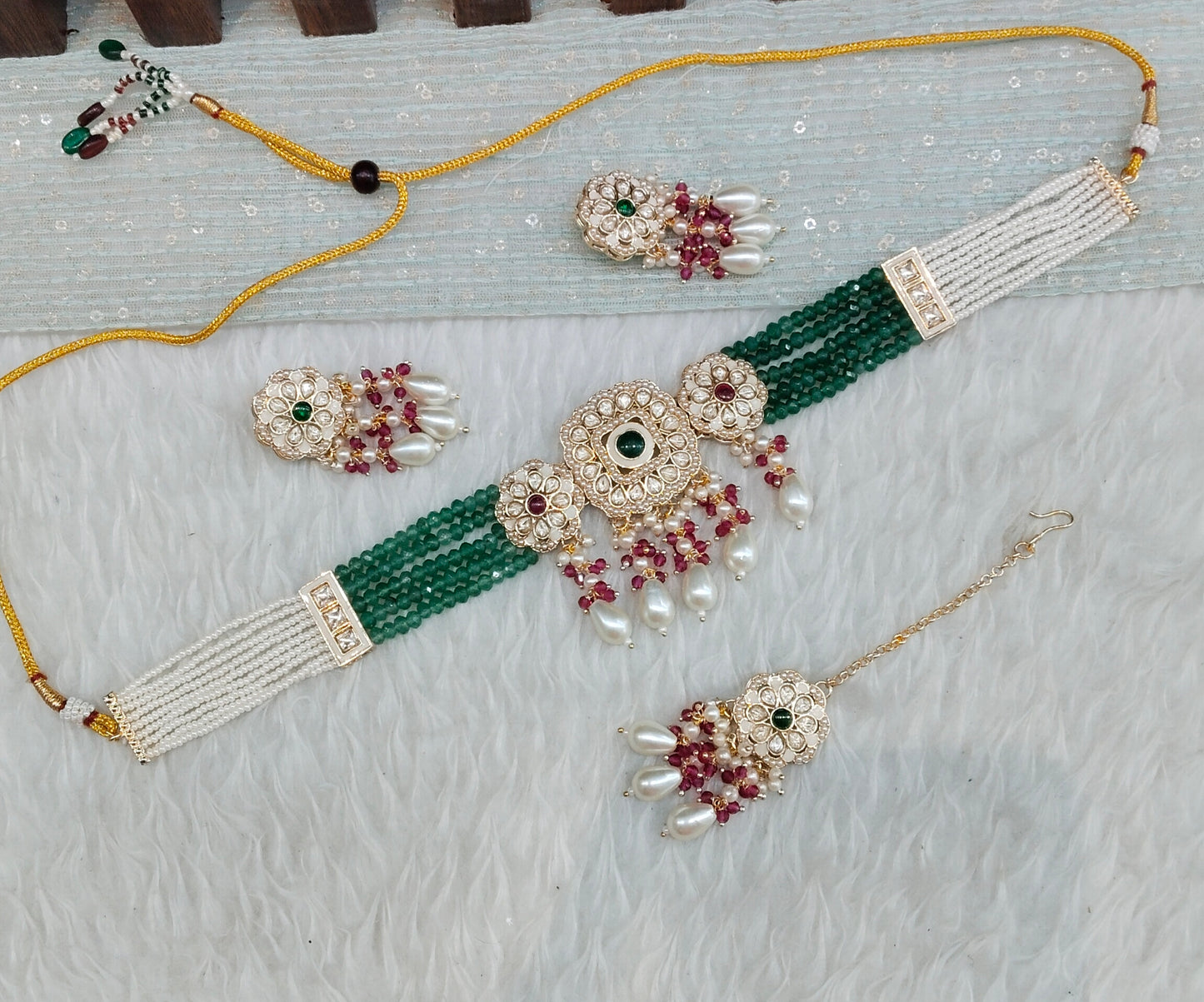 Ruby Green Gold Kundan Choker Indian Jewellery Hardik Set