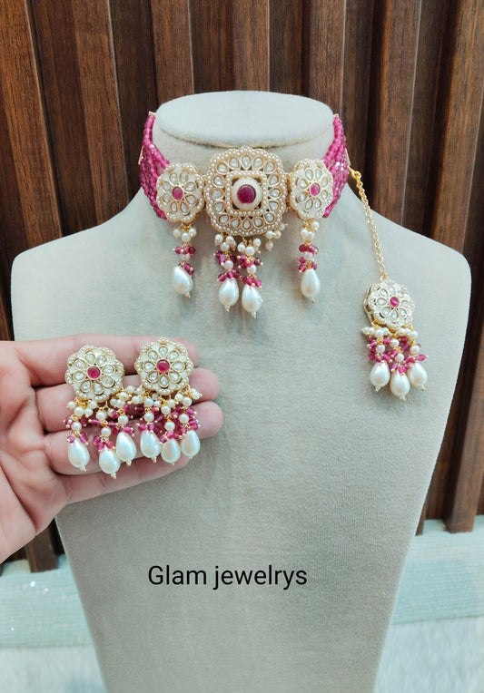 Ruby Gold Kundan Choker Indian Jewellery Hardik Set