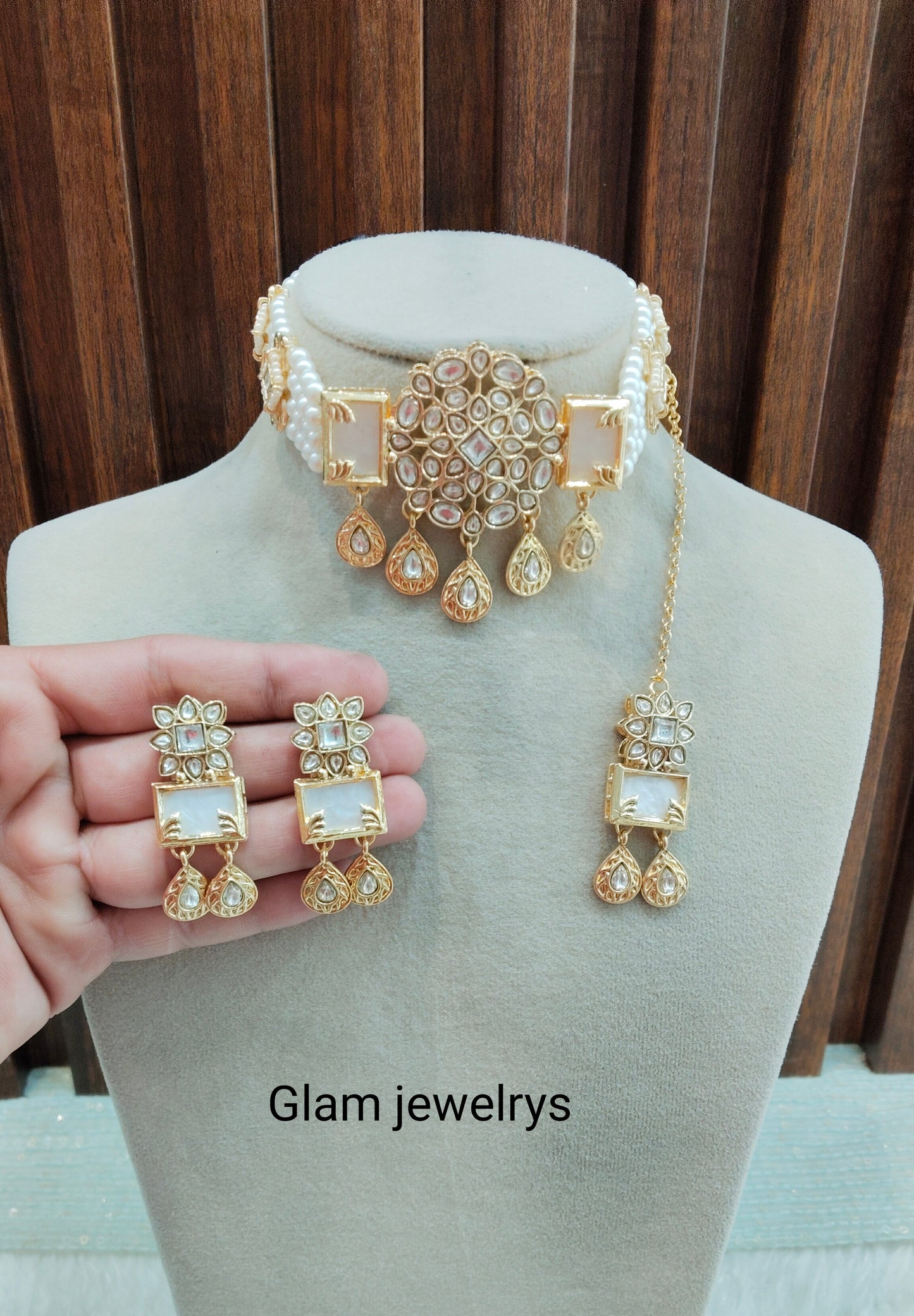 White Gold Kundan Choker Indian Jewellery Hardik Set