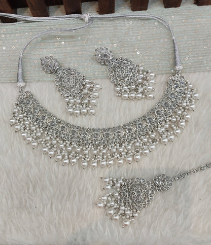 Silver White Champagne Stone Necklace Indian Jewellery Eham Set