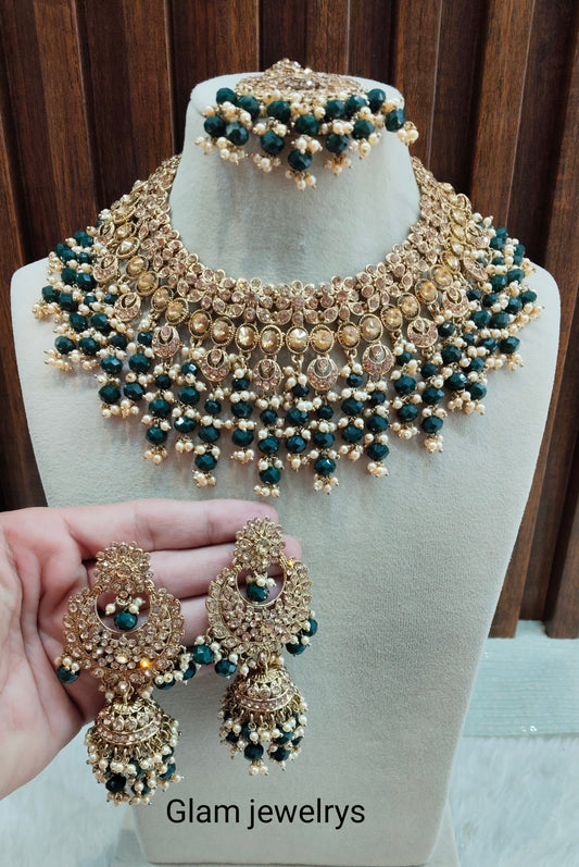 Blue Antique Gold Necklace Indian Jewellery Miller Set