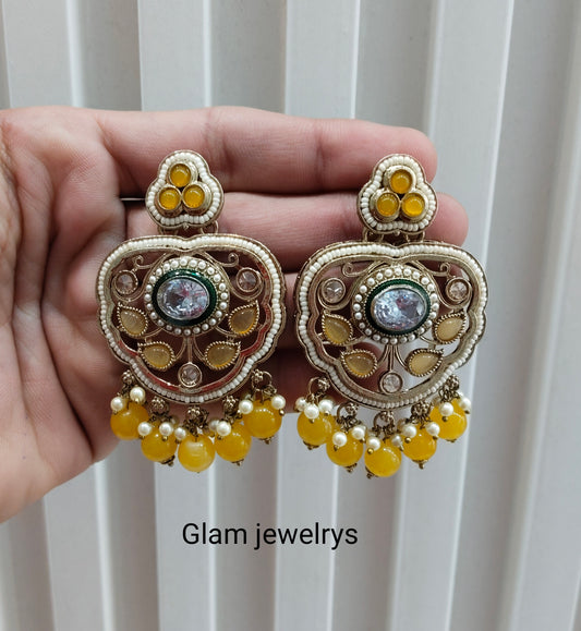 Yellow Antique Gold Bollywood Preet Indian Earrings