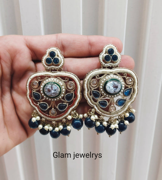 Blue Antique Gold Bollywood Preet Indian Earrings