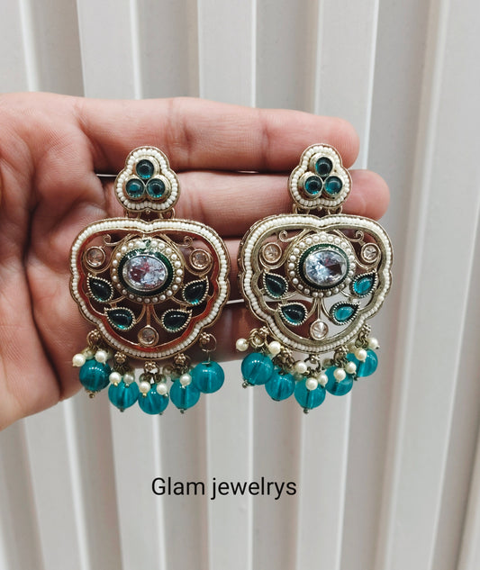 Rama Green Antique Gold Bollywood Preet Indian Earrings