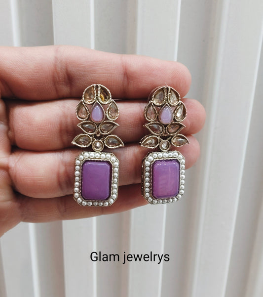 Lavender Antique Gold Bollywood Fine Indian Earrings