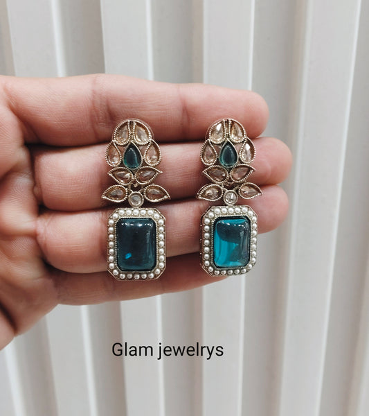 Rama Green Antique Gold Bollywood Fine Indian Earrings