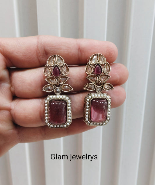 Majenta Antique Gold Bollywood Fine Indian Earrings