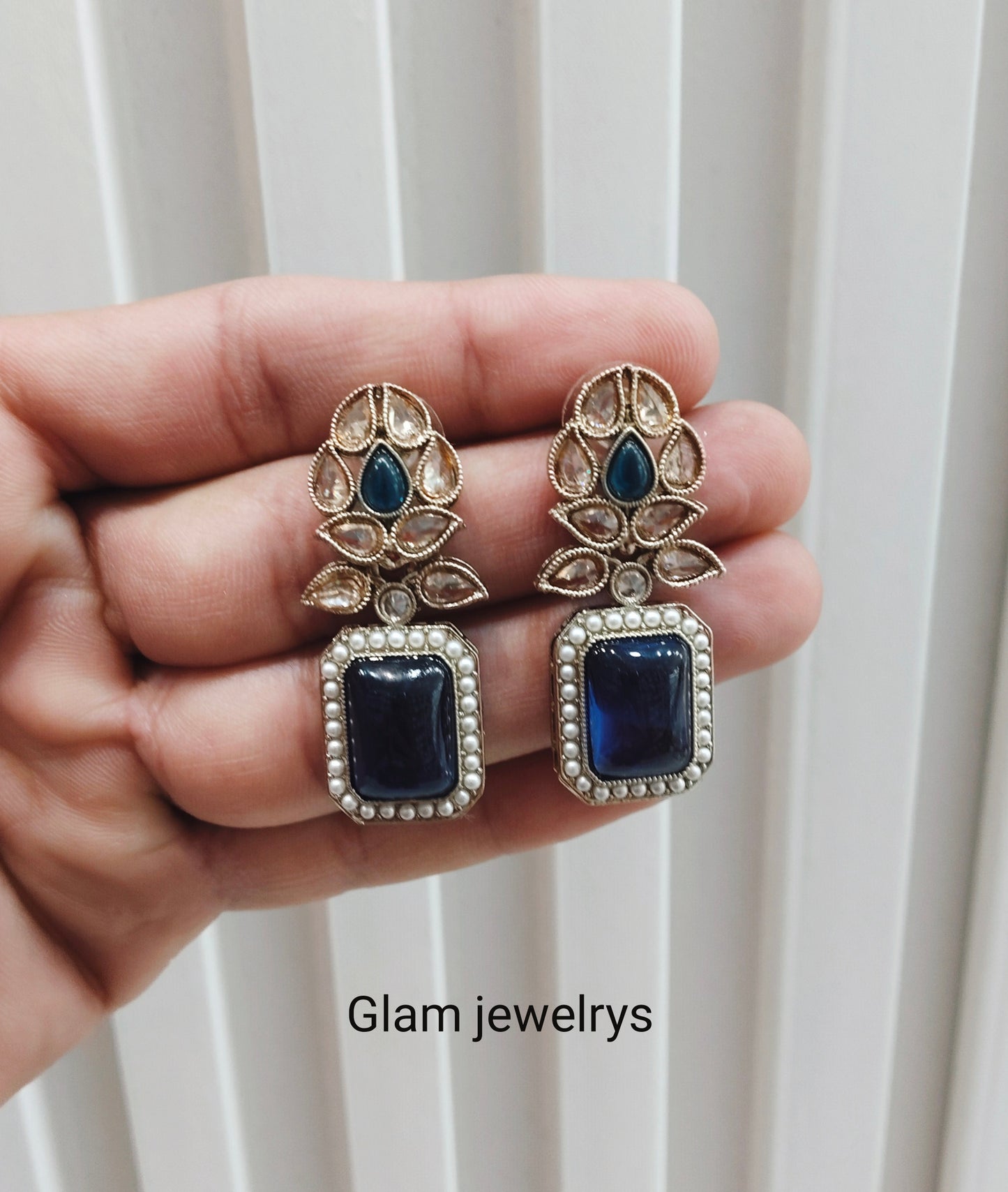 Blue Antique Gold Bollywood Fine Indian Earrings