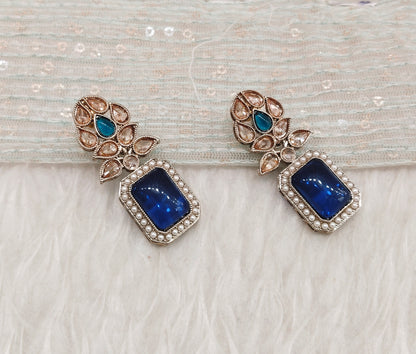Blue Antique Gold Bollywood Fine Indian Earrings