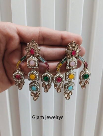 Multi Color Antique Gold Bollywood Sarpunch Indian Earrings