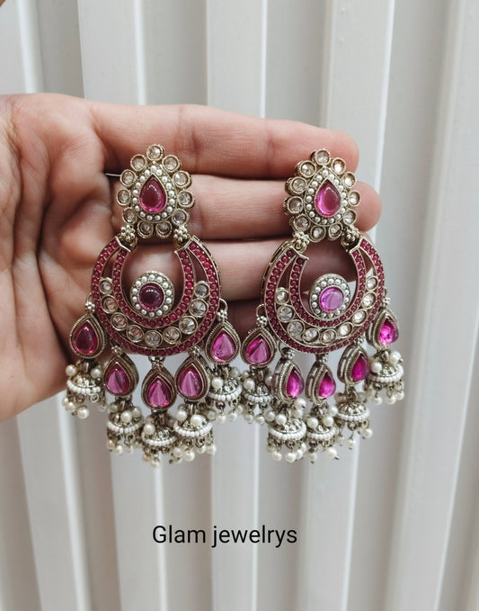 Majenta Antique Gold Bollywood Sarpunch Indian Earrings