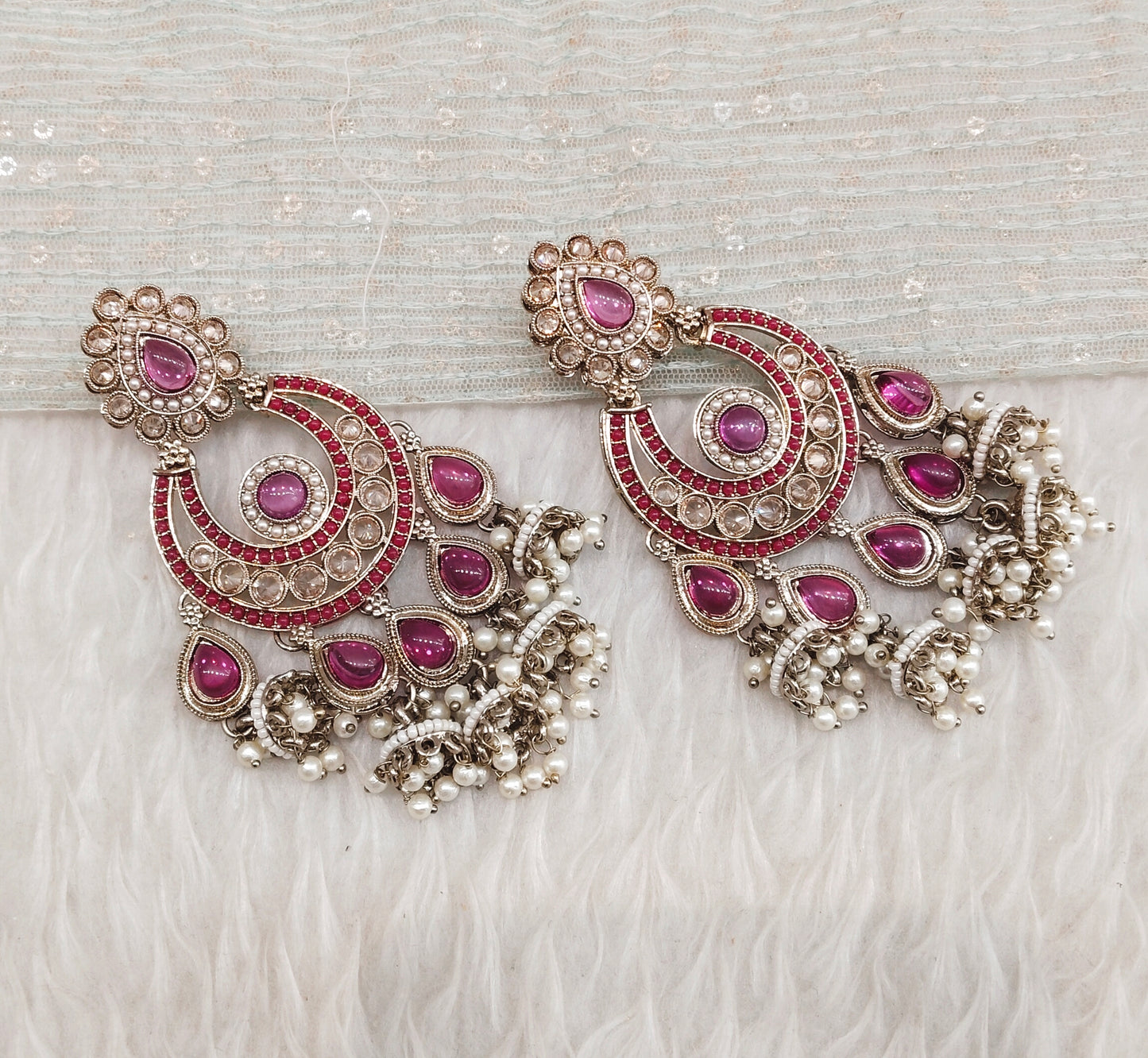 Majenta Antique Gold Bollywood Sarpunch Indian Earrings