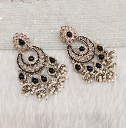 Black Antique Gold Bollywood Sarpunch Indian Earrings