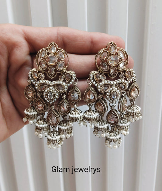 Antique Gold Bollywood Sarpunch Indian Earrings