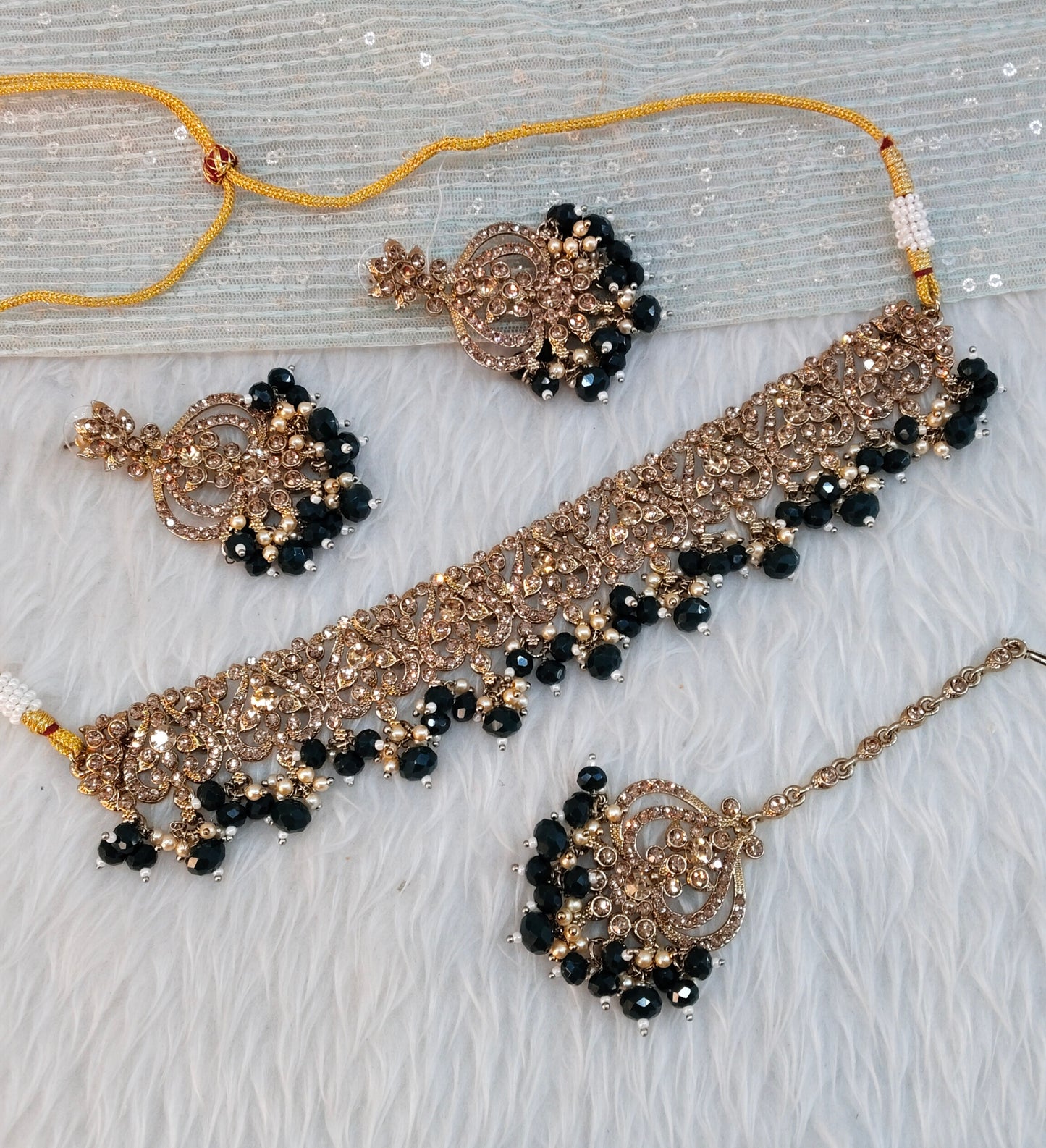 Blue Antique Gold Choker Indian Jewellery Ricky Set