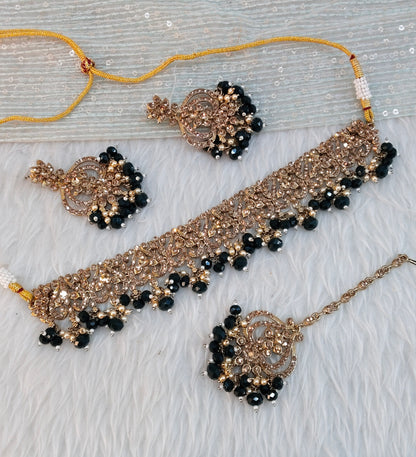 Blue Antique Gold Choker Indian Jewellery Ricky Set