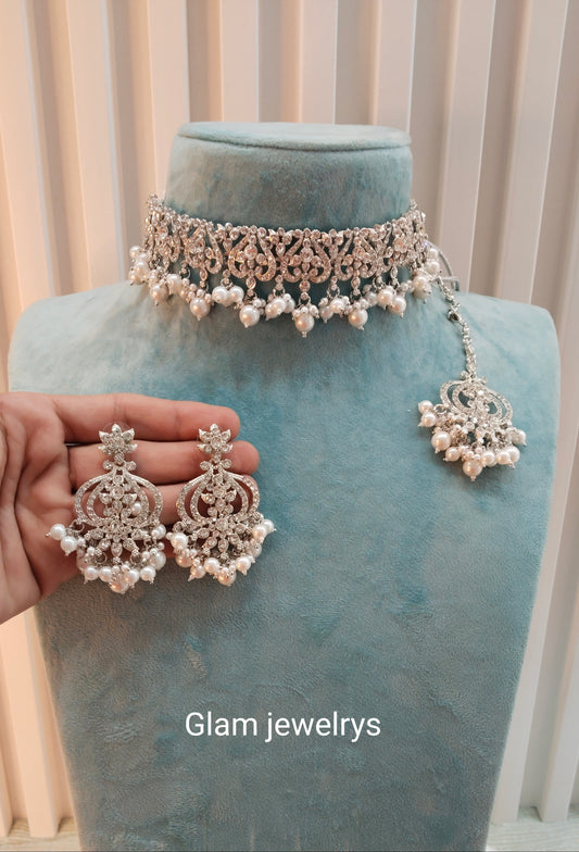 Silver White Choker Indian Jewellery Ricky Set