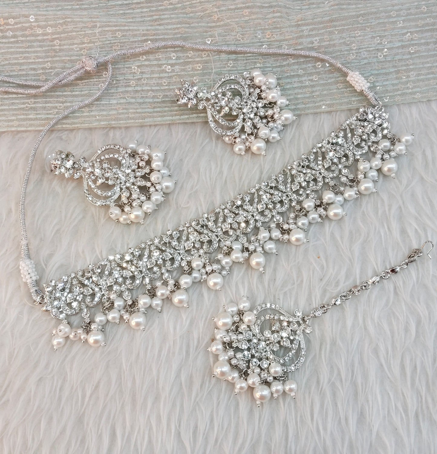 Silver White Choker Indian Jewellery Ricky Set