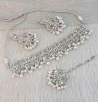 Silver White Choker Indian Jewellery Ricky Set