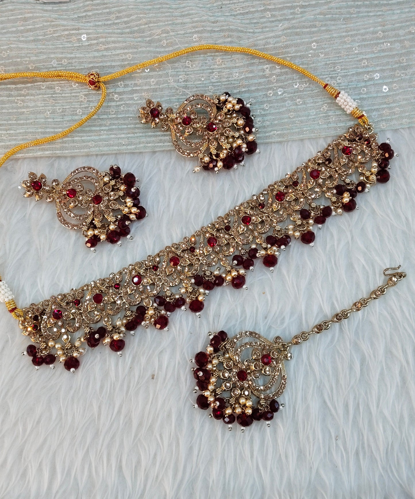 Maroon Antique Gold Choker Indian Jewellery Ricky Set