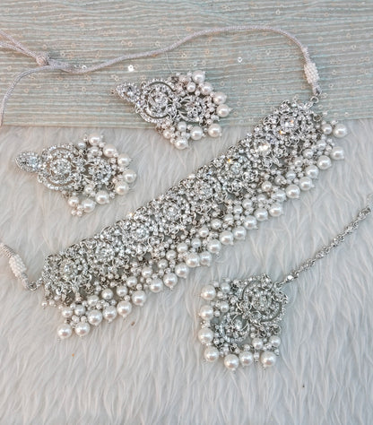 Silver White Choker Indian Jewellery David Set