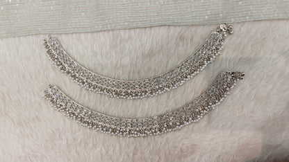 Silver White Anklets Jhanjar Payal Indian Jewellery Prince Set