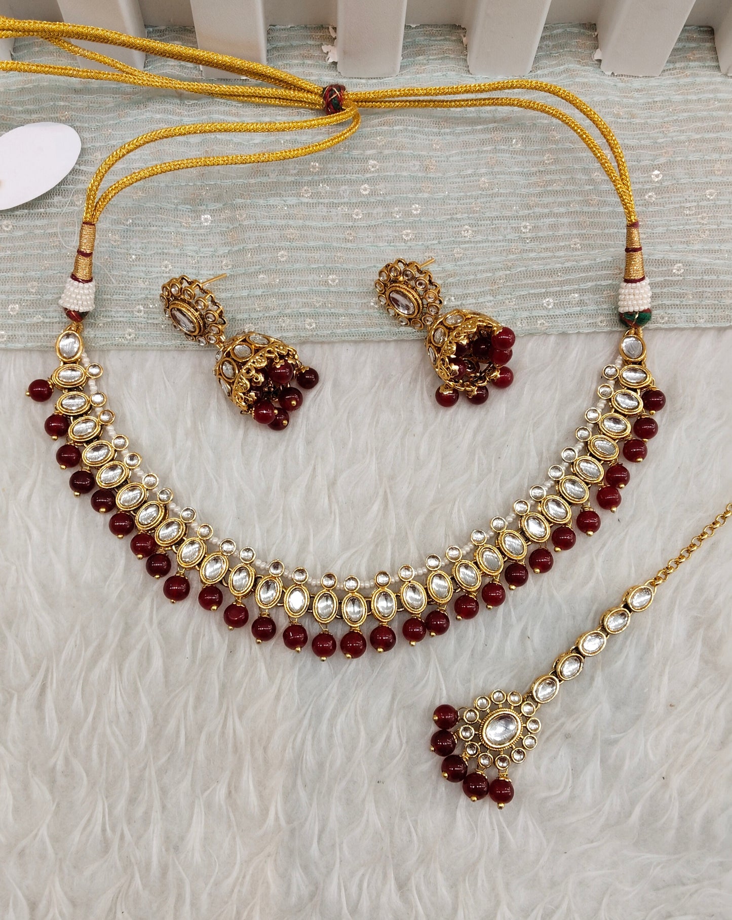 Maroon Indian Jewellery kundan Necklace Lisa set