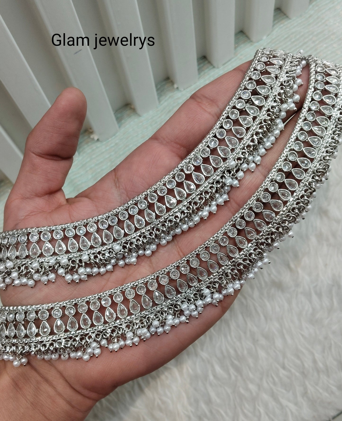 Silver white Anklets Jhanjar Payal Indian Jewellery Prince Set