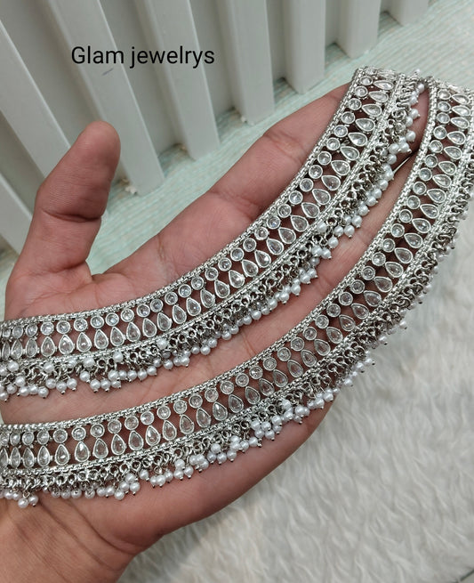 Silver white Anklets Jhanjar Payal Indian Jewellery Prince Set