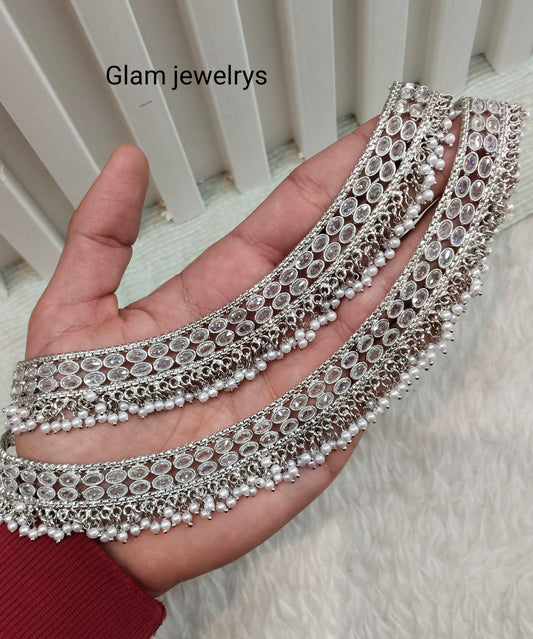 Silver White Anklets Jhanjar Payal Indian Jewellery Prince Set