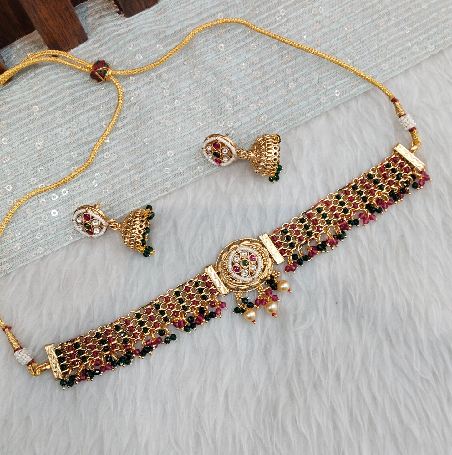 Ruby Green Gold Polki Choker Indian Jewellery Smile Set