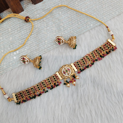 Ruby Green Gold Polki Choker Indian Jewellery Smile Set