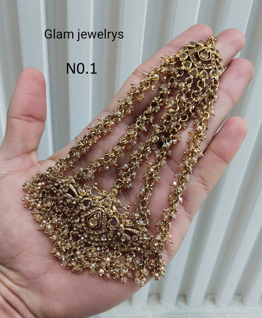 Antique Golden Crystals Headpassa Jhumar Indian Jewellery