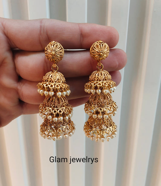 Gold Jhumki Indian Bollywood Earrings