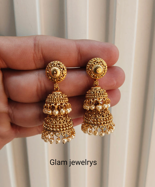 Gold Jhumki Indian Bollywood Earrings
