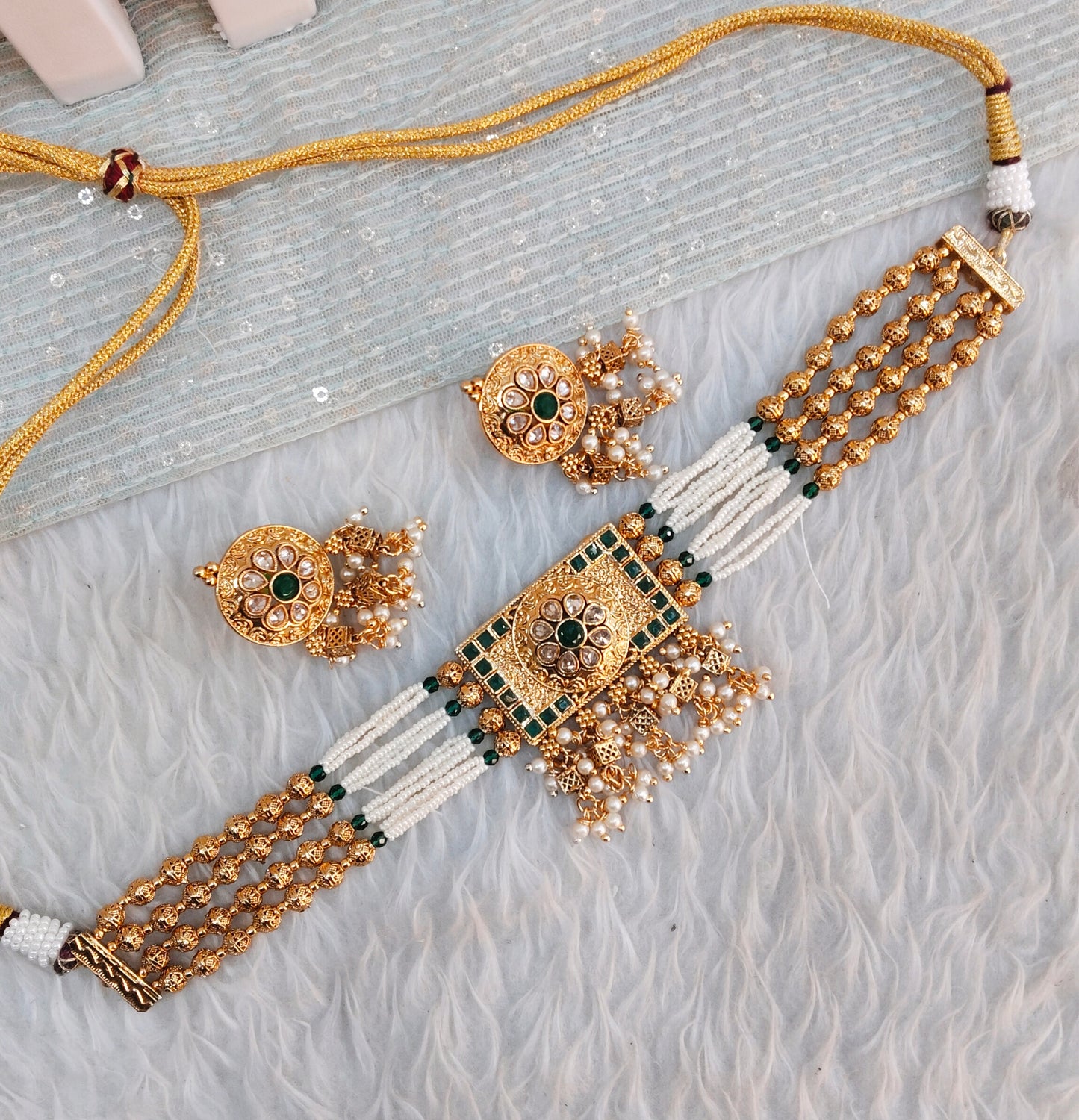 Green Gold Polki Choker Indian Jewellery Pyar Set