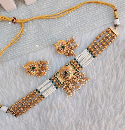 Green Gold Polki Choker Indian Jewellery Pyar Set