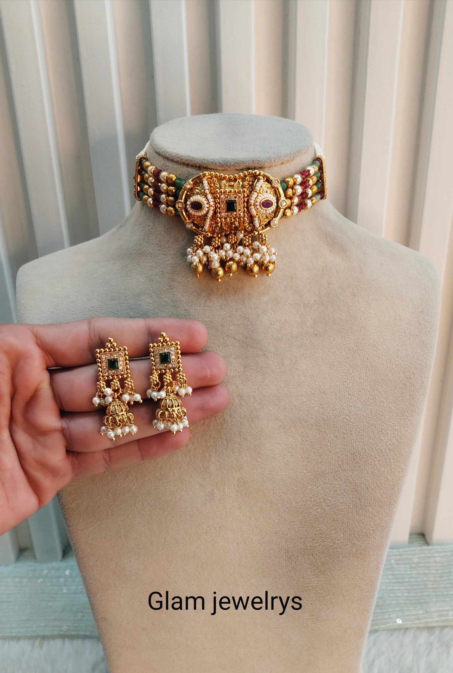 Ruby Green Gold Polki Choker Indian Jewellery Pyar Set