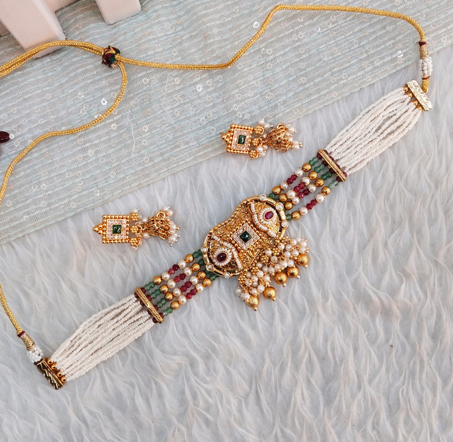 Ruby Green Gold Polki Choker Indian Jewellery Pyar Set