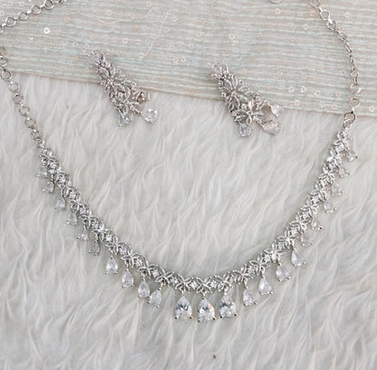 White Silver CZ Necklace Indian Jewellery Marker Set