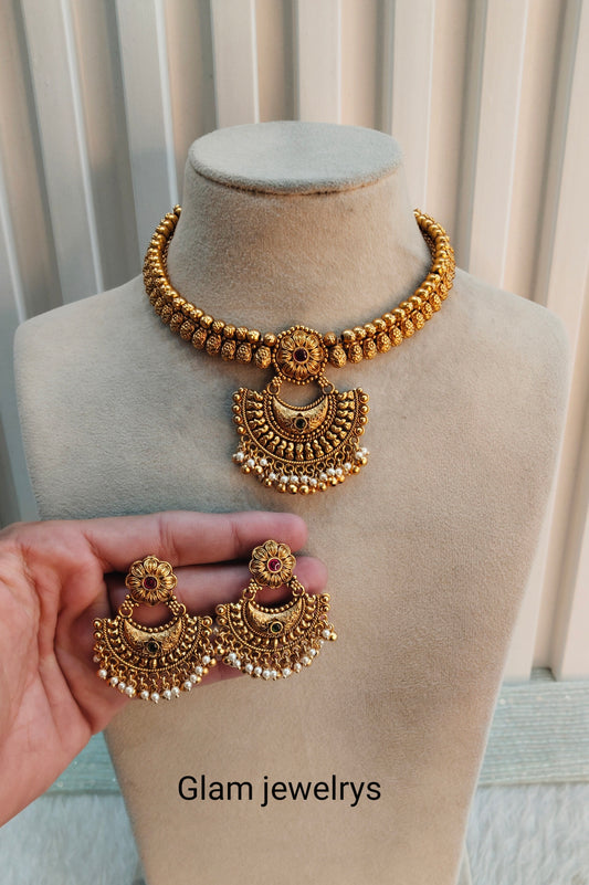 Ruby Green Gold Polki Necklace Indian Jewellery Harf Set