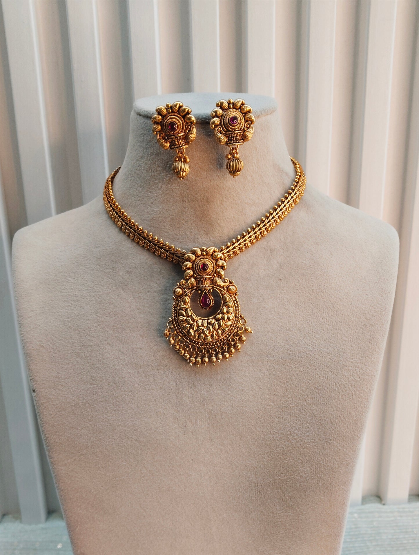 Ruby Gold Polki Necklace Indian Jewellery Harf Set