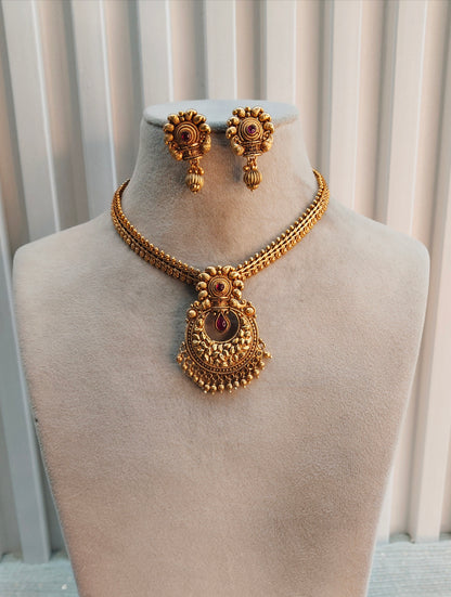 Ruby Gold Polki Necklace Indian Jewellery Harf Set