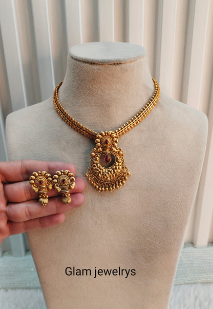 Ruby Gold Polki Necklace Indian Jewellery Harf Set