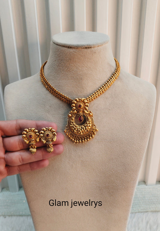 Ruby Gold Polki Necklace Indian Jewellery Harf Set