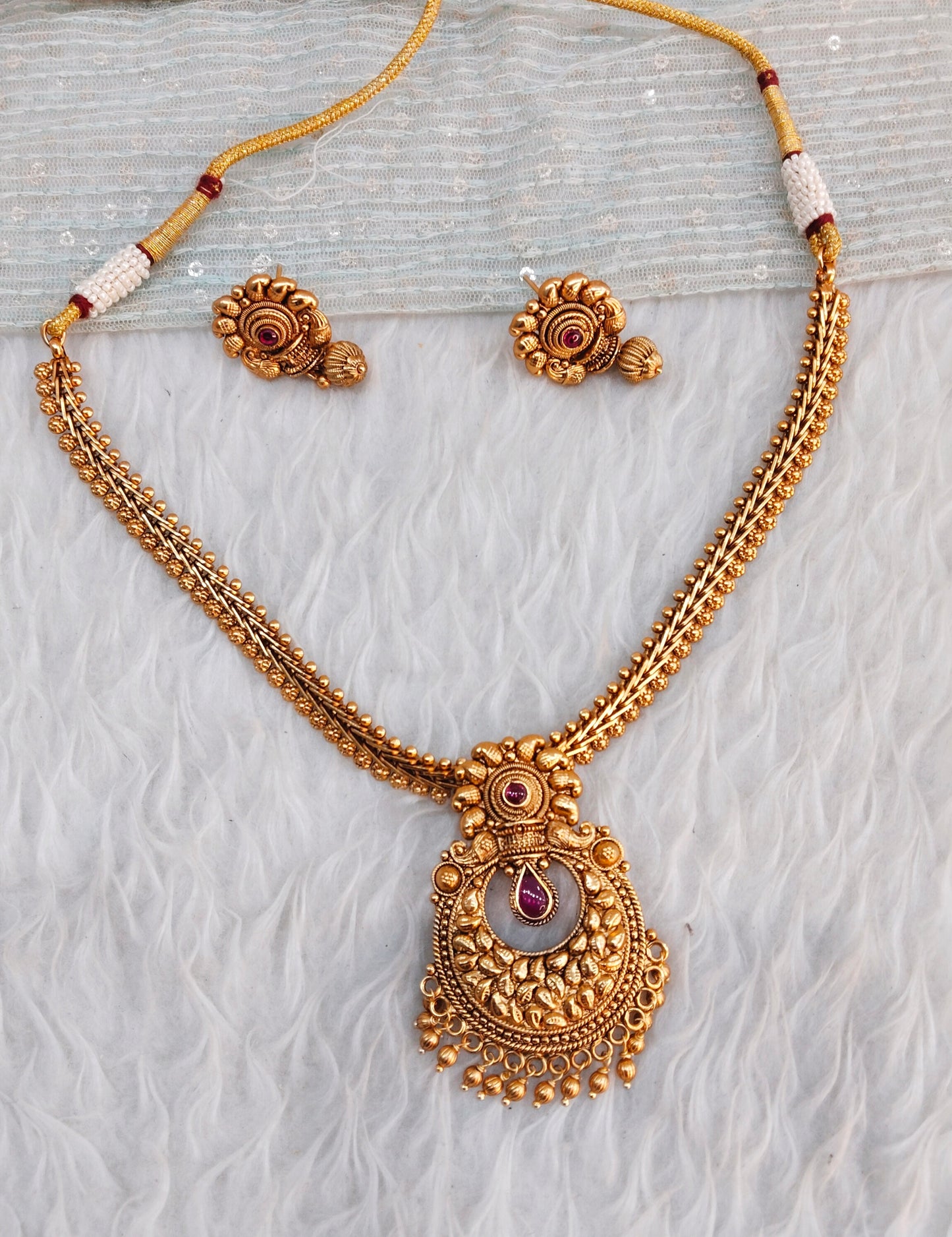 Ruby Gold Polki Necklace Indian Jewellery Harf Set