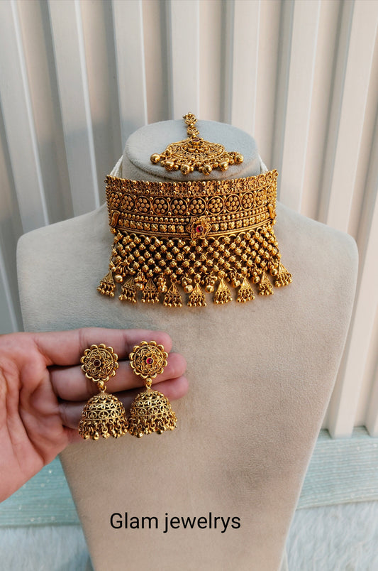 Ruby Gold Polki Choker Indian Jewellery Harf Set