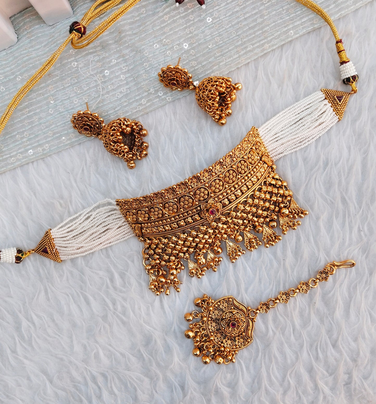 Ruby Gold Polki Choker Indian Jewellery Harf Set